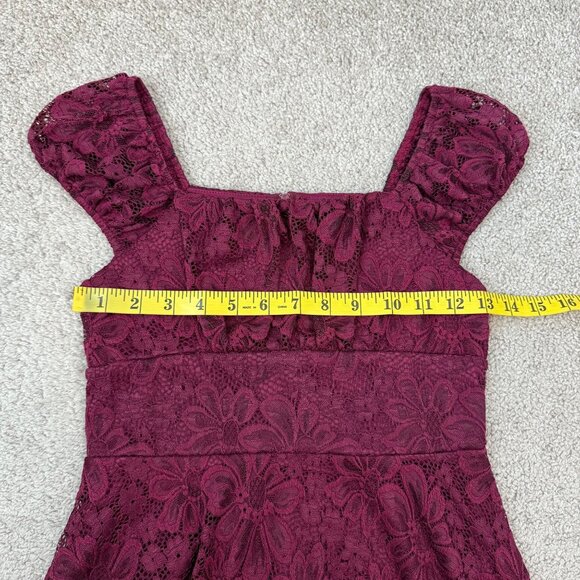 Zunie Puff Sleeve Emma Babydoll Dress Size‎ 10 Girls Maroon Stretch Lace - Picture 5 of 6